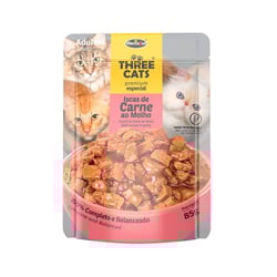 Ração Úmida Three Cats Sabor Carne Para Gatos Adultos - 85G