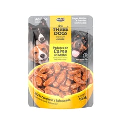 Ração Úmida Three Dog Para Cães Adultos De Médio E Grande Porte Sabor Carne - 100G