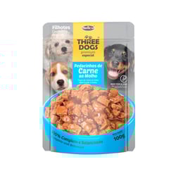 Ração Úmida Three Dog Para Cães Filhotes Sabor Carne - 1 Unidade 100G