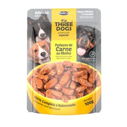 Ração Úmida Three Dogs Original Para Adultos De Raças Médias E Grandes - 1 Sachê 100G