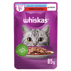 Ração Úmida Whiskas Carne Ao Molho Para Gatos Adultos Castrados - 85G