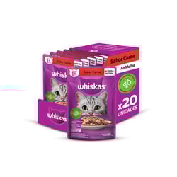 Ração Úmida Whiskas Carne Ao Molho Para Gatos Adultos - Kit 20 Unidades