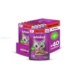 Ração Úmida Whiskas Carne Ao Molho Para Gatos Adultos - Kit 40 Unidades