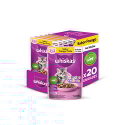 Ração Úmida Whiskas Frango Ao Molho Para Gatos Filhotes - Kit 20 Sachês