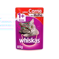 Ração Úmida Whiskas Sabor Carne Ao Molho Para Gatos Adultos - 85G Sachê (Leve 12 Pague 10)