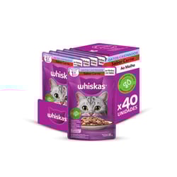 Ração Úmida Whiskas Sachê Carne Ao Molho Para Gatos Adultos Castrados - Kit 40 Unidades