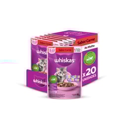 Ração Úmida Whiskas Sachê Carne Molho Para Gatos Filhotes - Kit 20 Unidades