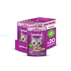 Ração Úmida Whiskas Salmão Ao Molho Para Gatos Adultos - 20 Sachês