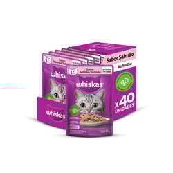 Ração Úmida Whiskas Salmão Ao Molho Para Gatos Adultos - Kit 40 Sachês