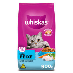 Ração Whiskas Gatos Adultos Castrados Sabor Peixe - 2,7Kg - 900 Gramas