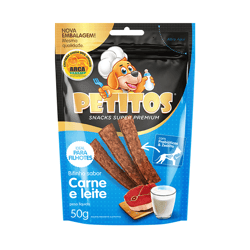 Snack Petitos Para Cães Filhotes Sabor Carne E Leite - 50G