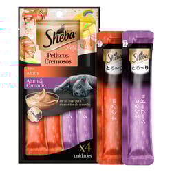 Snack Cremoso Sheba Atum E Camarão Para Gatos - 4 Unidades, 12G