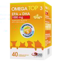 Suplemento Alimentar Ômega Top 3 Agener 1000Mg Para Cães E Gatos - 40 Cápsulas