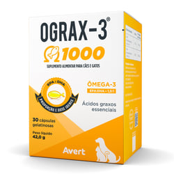 Suplemento Nutricional Avert Ograx-3 1000Mg Para Cães E Gatos - 30 Cápsulas