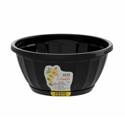 Vaso Cachepot Uninjet Cuia Preto - Tamanho 22 Com Prato