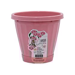 Vaso Com Prato Uninjet Rosa Tamanho 13 Para Jardim