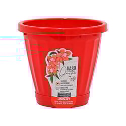 Vaso Uninjet Com Prato Vermelho - Tamanho 13 Para Jardim