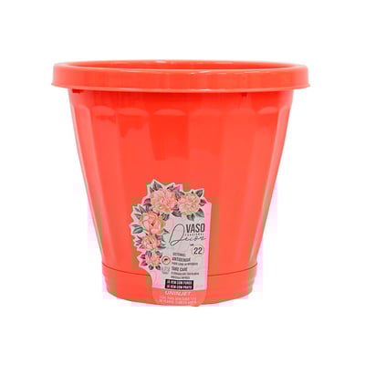 Vaso Uninjet Coral Com Prato - Jardim - Tamanho 22