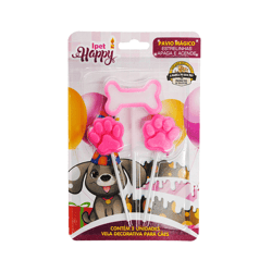 Vela Aniversário Happy Ipet Rosa - 3 Unidades Para Cães