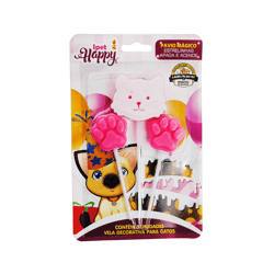 Vela Decorativa Happy Rosa 3 Unidades Para Gatos