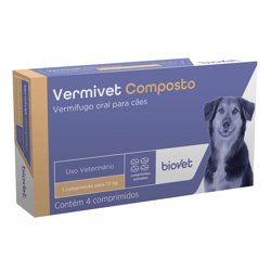 Vermífugo Biovet Vermivet Composto 600Mg Para Cães - 4 Comprimidos