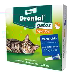 Vermífugo Drontal Spot On Para Gatos De 2,5Kg A 5Kg - 1 Bisnaga - 0,7 Mililitros