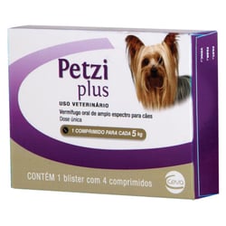 Vermífugo Petzi Plus Ceva 350Mg Para Cães Até 5Kg - 4 Comprimidos