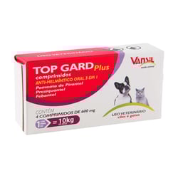 Vermífugo Top Gard Plus 600Mg Para Cães E Gatos Vansil - 4 Comprimidos