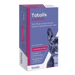 Vermífugo Totalis Biovet Medium Para Cães De 10Kg - 4 Comprimidos