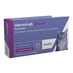 Vermífugo Vermivet Para Gatos Biovet - 4 Comprimidos