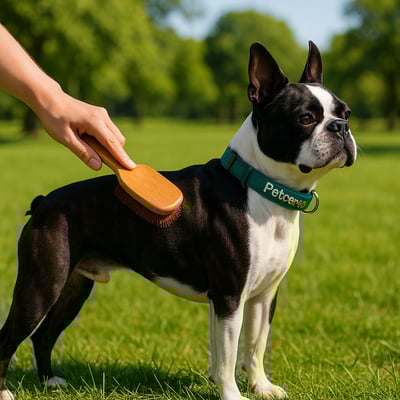 Cão Boston Terrier com pelagem e cuidados