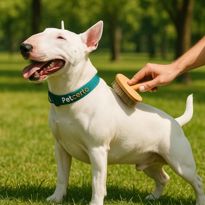 Cão Bull Terrier com pelagem e cuidados