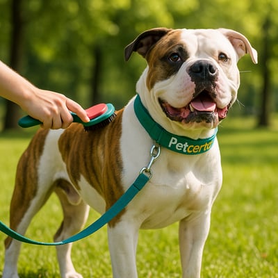 Cão Bulldog Americano com pelagem e cuidados