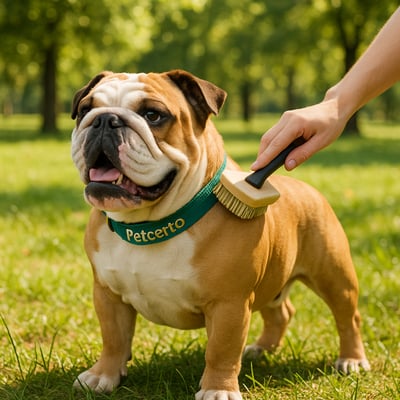 Cão Bulldog Inglês com pelagem e cuidados
