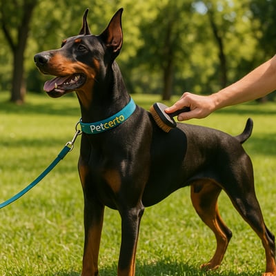 Cão Doberman com pelagem e cuidados