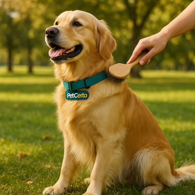 Cão Golden Retriever com pelagem e cuidados