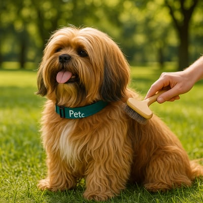 Cão Lhasa Apso com pelagem e cuidados