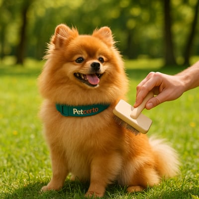 Cão Lulu da Pomerânia com pelagem e cuidados