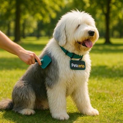 Cão Old English Sheepdog com pelagem e cuidados