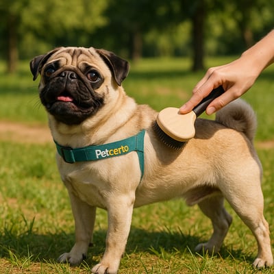 Cão Pug com pelagem e cuidados