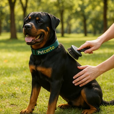 Cão Rottweiler com pelagem e cuidados