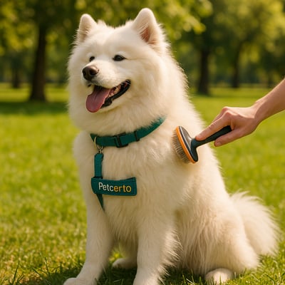 Cão Samoeida com pelagem e cuidados
