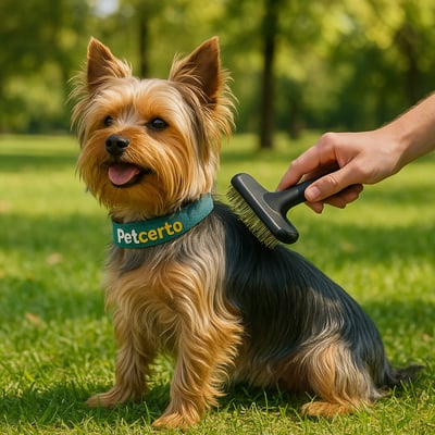Cão Yorkshire Terrier com pelagem e cuidados